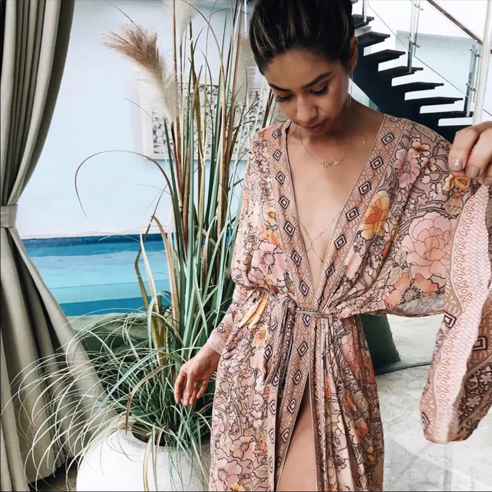 Restocking Amber Amethyst Boho Floral Maxi Kimono - Picture 3 of 8